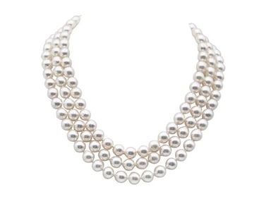 Semi-Baroque 9 x 8.5 mm Japanese Akoya Cultured Pearl Single Strand Necklace 53.5 inches with 18k