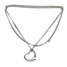 Tiffany & Co. Elsa Peretti Sterling Silver Open Heart Pendant Mesh Necklace