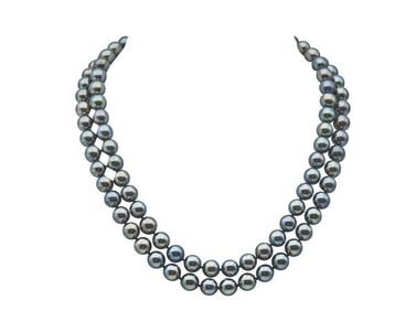 Japanese Akoya Cultured Pearl Treated Black Peacock Single Strand Rope Necklace 35.5 inches with 18k