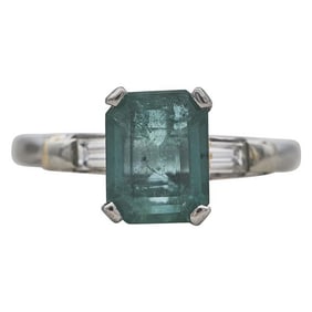 Platinum Emerald and Diamond 3 Stone Ring