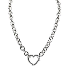 Tiffany & Co. Sterling Silver Open Heart Chain Pendant Necklace