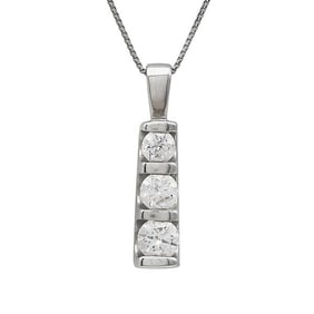 14k White Gold 3 Stone Diamond Pendant Necklace