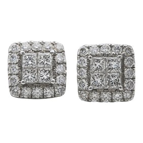 14k White Gold Diamond Illusion Halo Stud Earrings
