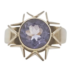 Modernist 14k Yellow Gold Amethyst Ring