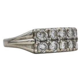 14k White Gold Diamond Double Row Band Ring