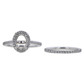 Platinum Oval-Cut Diamond Engagement Ring Setting and Eternity Band Ring