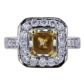 18k Yellow and White Gold Diamond Square Halo Engagement Ring Setting