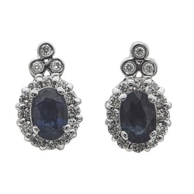 18k White Gold Sapphire and Diamond Halo Stud Earrings