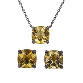 Tiffany & Co. Sterling Silver Citrine Pendant and Stud Earrings