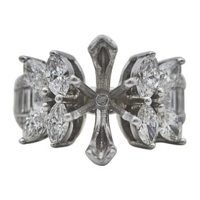 18k White Gold Marquise-Cut Diamond Cluster Engagement Ring Setting