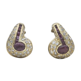 18k Yellow Gold Ruby and Diamond Stud Earrings