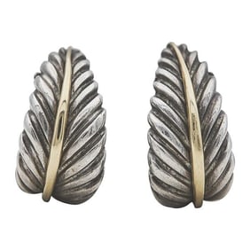 Tiffany & Co. Sterling Silver and 18k Yellow Gold Leaf J Hoop Earrings