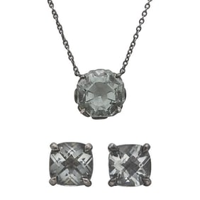 Tiffany & Co. Sterling Silver Prasiolite Pendant Necklace and Stud Earrings
