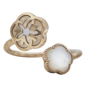 Omega 18k Yellow Gold Mother-of-Pearl Open Bypass Flower Ring