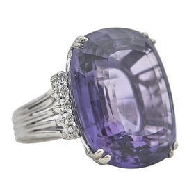 14k White Gold Amethyst and Diamond Accent Cocktail Ring