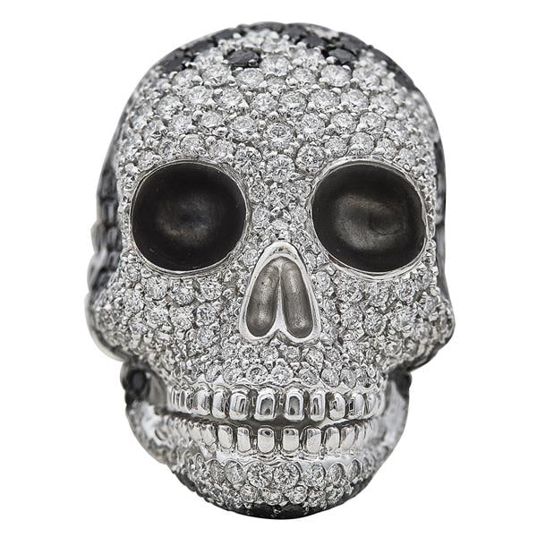 Crivelli Colorless and Black Diamond Skull Ring with Articulated Jaw (1 of 4)