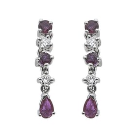 18k White Gold Diamond and Ruby Articulated Drop Earrings