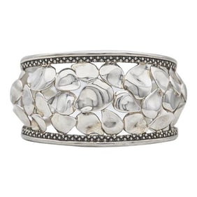 Michael Dawkins Signed Limited Edition Sterling Silver Open Cuff Petal Bracelet