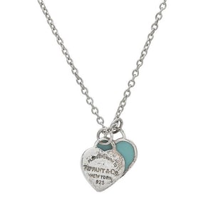 Tiffany & Co. Return to Tiffany Sterling Silver Enamel Double Heart Tag Pendant Necklace