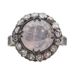 Antique Silver Star Sapphire and Diamond Ring