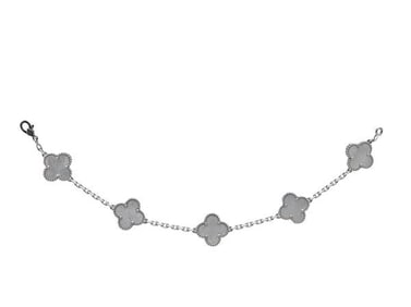 Van Cleef & Arpels Vintage Alhambra 18k White Gold Mother-of-Pearl 5 Motif Bracelet