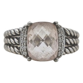 David Yurman Wheaton Sterling Silver Morganite and Diamond Ring