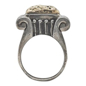 Dian Malouf Sterling Silver and Hammered 14k Yellow Gold Scroll Column Ring