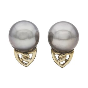 18k Yellow Gold 11mm Tahitian Pearl Stud Earrings