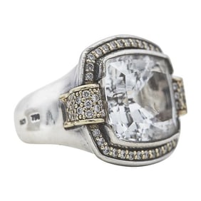 Caviar Silver and 18k Yellow Gold White Topaz and Diamond Ring