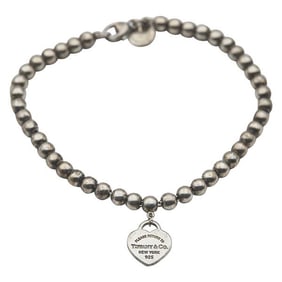 Tiffany & Co. Please Return To Tiffany Sterling Silver Blue Enamel Heart Tag Beaded Bracelet