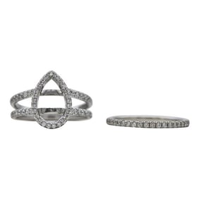 18k White Gold Pear Cut Diamond Halo Engagement Ring Setting and Wedding Band Ring