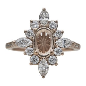 14k Rose Gold Oval Cut Diamond Cluster Engagement Ring Setting