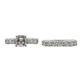 14k White Gold Diamond Engagement Ring Setting and 18k White Gold Diamond Eternity Band Ring