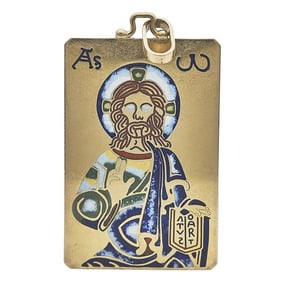 Italian 18k Yellow Gold Multi Colored Enamel Christ Pendant