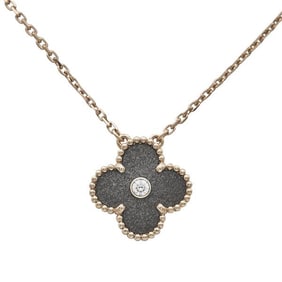 Van Cleef & Arpels 2023 Holiday Vintage Alhambra 18k Rose Gold Obsidian and Diamond Pendant
