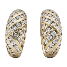 18k Yellow Gold Diamond Huggie Hoop Earrings