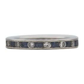 Silver Alternating Diamond and Sapphire Band Ring