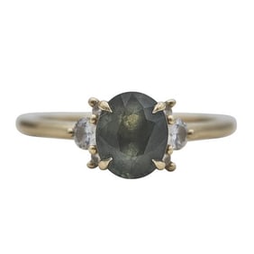 18k Yellow Gold Green Sapphire and Diamond Accent Cluster Ring
