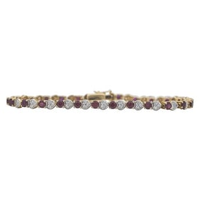 18k Yellow Gold Ruby and Diamond Alternating Hearts Tennis Bracelet