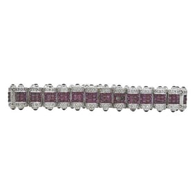 18k White Gold Diamond and Invisible-Set Ruby Scroll Link Bracelet