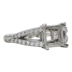 Platinum Square Emerald-Cut Diamond Twisted Band Engagement Ring Setting