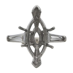 14k White Gold Marquise and Tapered Baguette-Shaped Diamond Engagement Ring Setting