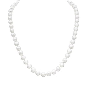 Single Strand 8mm Round White Akoya Pearl Necklace with 18k Yellow Gold Clasp