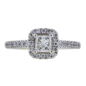14k White Gold 0.45 carat Princess-Cut Diamond Halo Engagement Ring