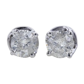 14k White Gold Round Brilliant-Cut Diamond 1.82 ctw Stud Earrings
