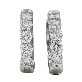 14k White Gold Diamond 1.03 ctw Huggie Hoop Earrings