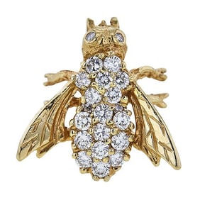 14k Yellow Gold Diamond Flying Insect Brooch Pin