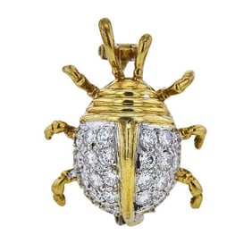 18k Yellow and White Gold Diamond Beetle Brooch Pin