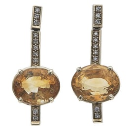 14k Yellow Gold Citrine and Diamond Drop Earrings