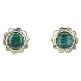 Tiffany & Co. Sterling Silver and 18k Yellow Gold Malachite Flower Earrings